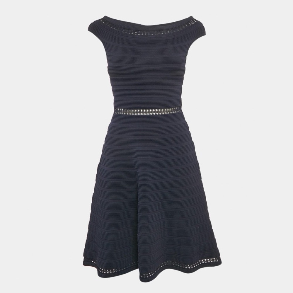 Sandro Navy Knit Off The Shoulder Dress